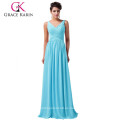 Grace Karin 5 colores de las señoras de cuello en V gasa sin mangas simplemente cielo azul vestido de noche se viste CL6010-3